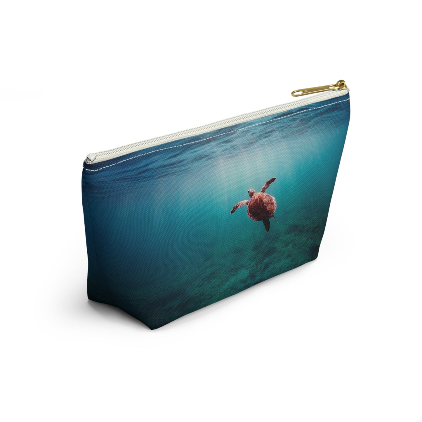 Sea Turtle Accessory Pouch — Ocean Print T‑Bottom Cosmetic Bag