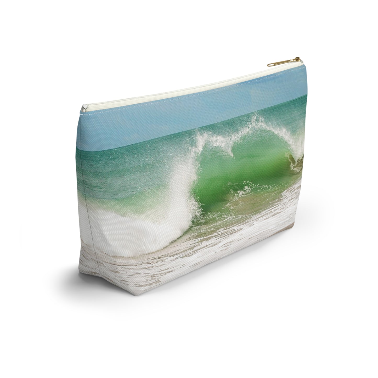 Ocean Heart Wave  Accessory Pouch — Ocean Print T‑Bottom Cosmetic Bag