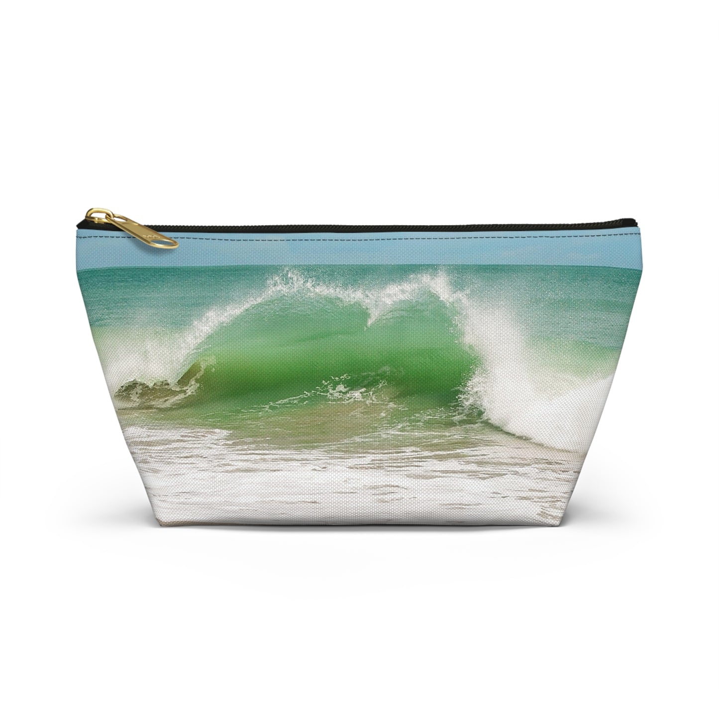 Ocean Heart Wave  Accessory Pouch — Ocean Print T‑Bottom Cosmetic Bag