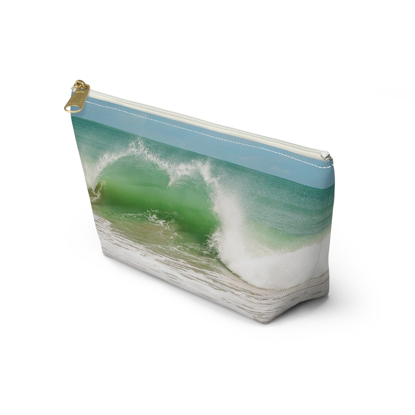 Ocean Heart Wave  Accessory Pouch — Ocean Print T‑Bottom Cosmetic Bag