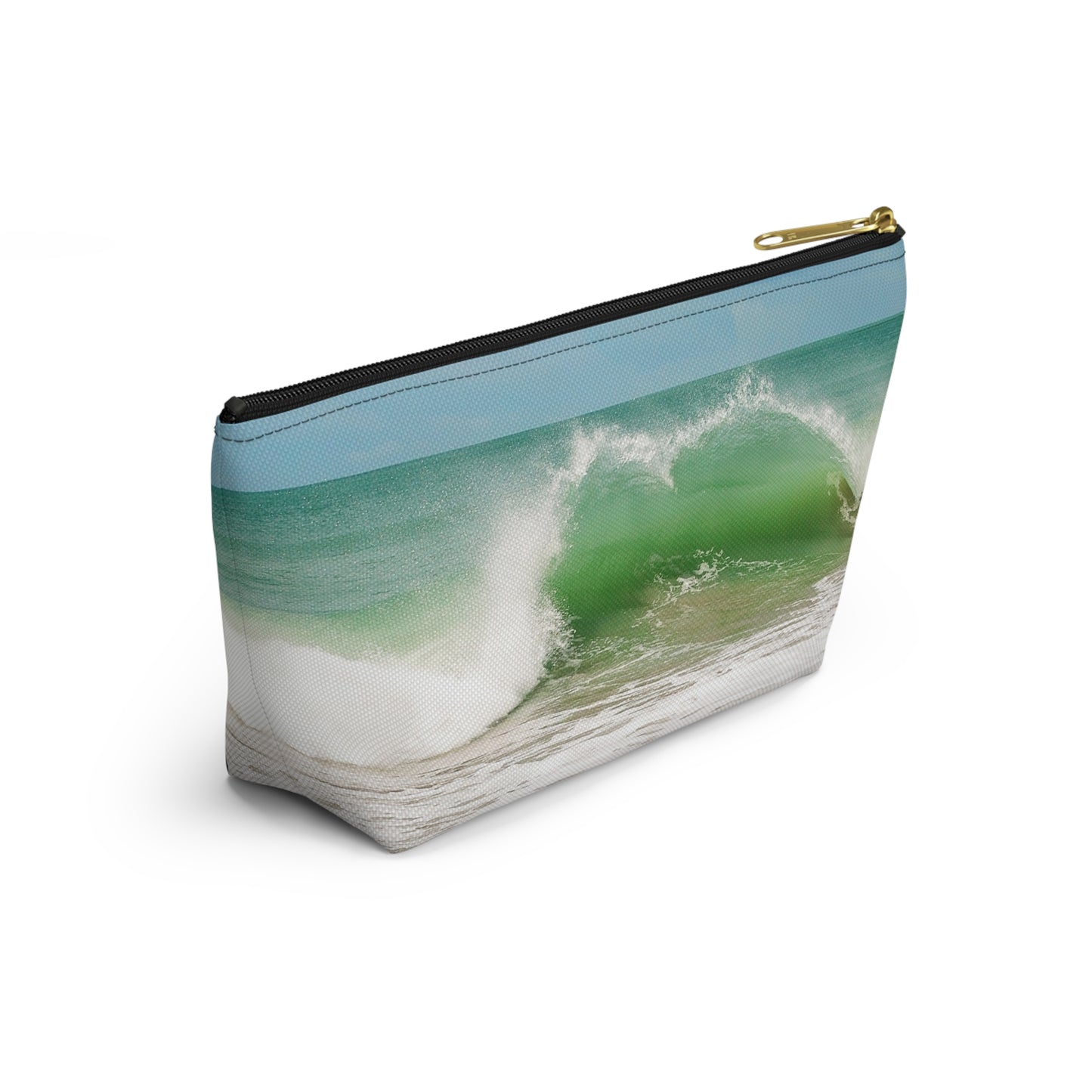 Ocean Heart Wave  Accessory Pouch — Ocean Print T‑Bottom Cosmetic Bag