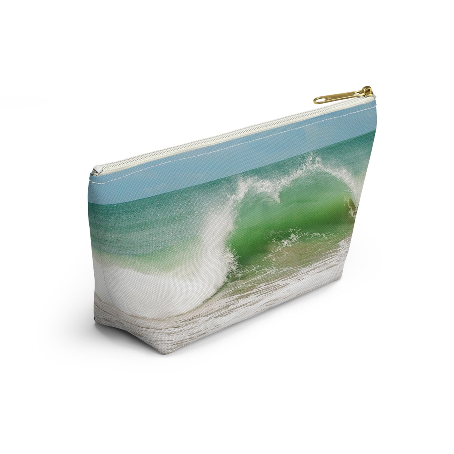 Ocean Heart Wave  Accessory Pouch — Ocean Print T‑Bottom Cosmetic Bag