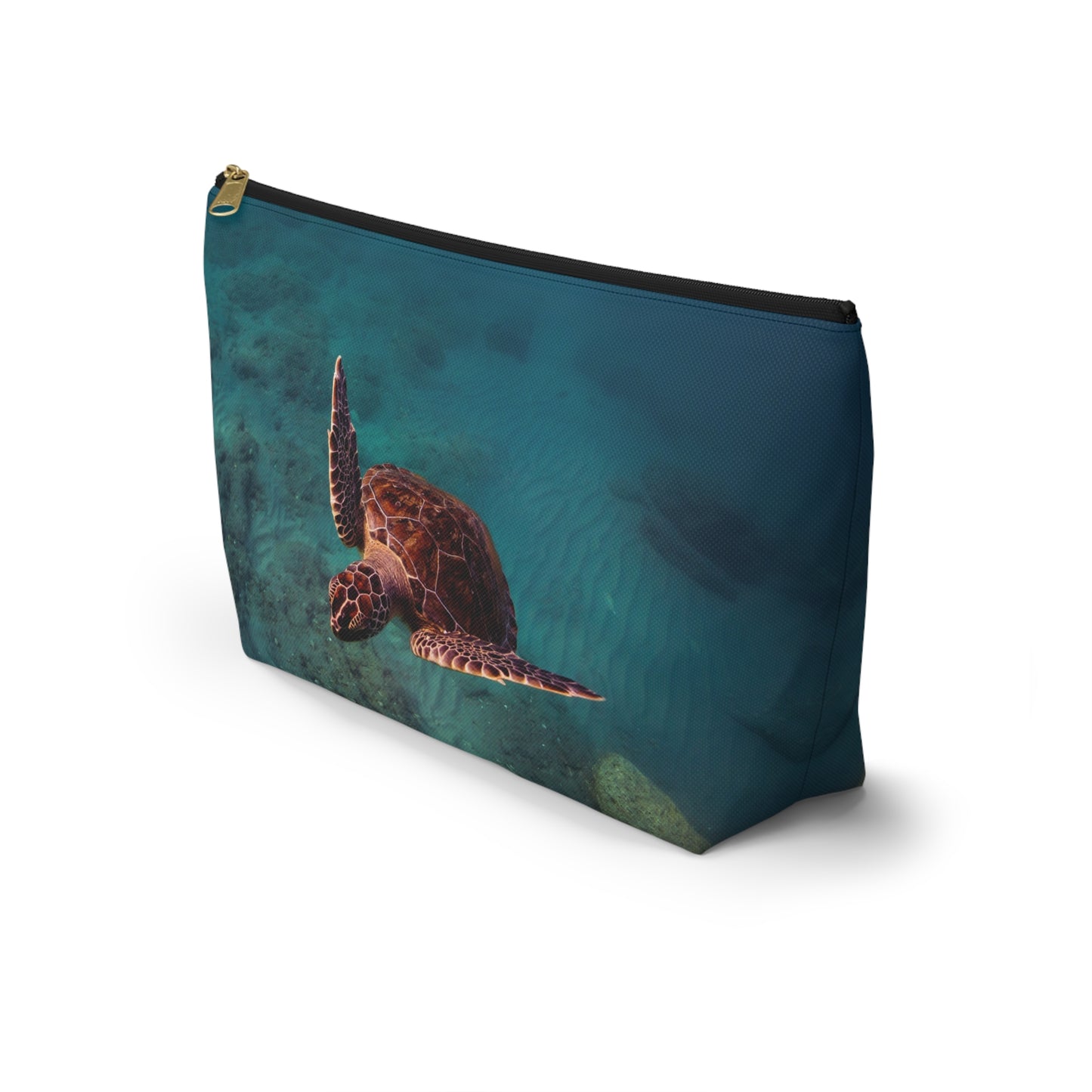 Green Sea Turtle Accessory Pouch — Ocean Print T‑Bottom Cosmetic Bag
