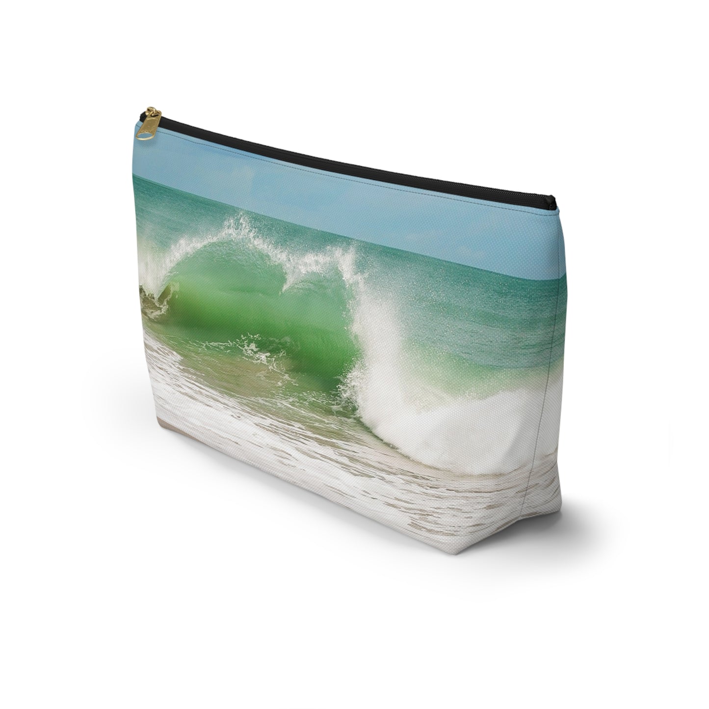 Ocean Heart Wave  Accessory Pouch — Ocean Print T‑Bottom Cosmetic Bag