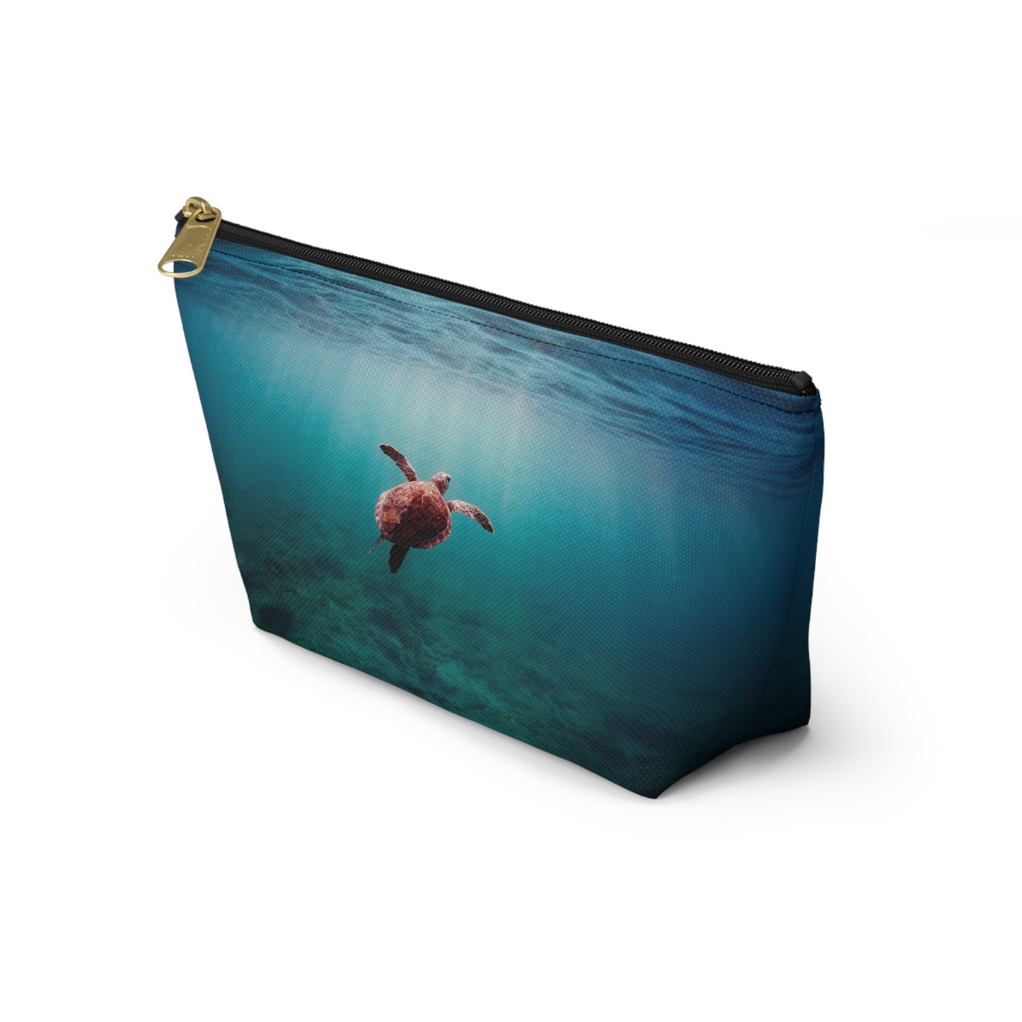 Sea Turtle Accessory Pouch — Ocean Print T‑Bottom Cosmetic Bag