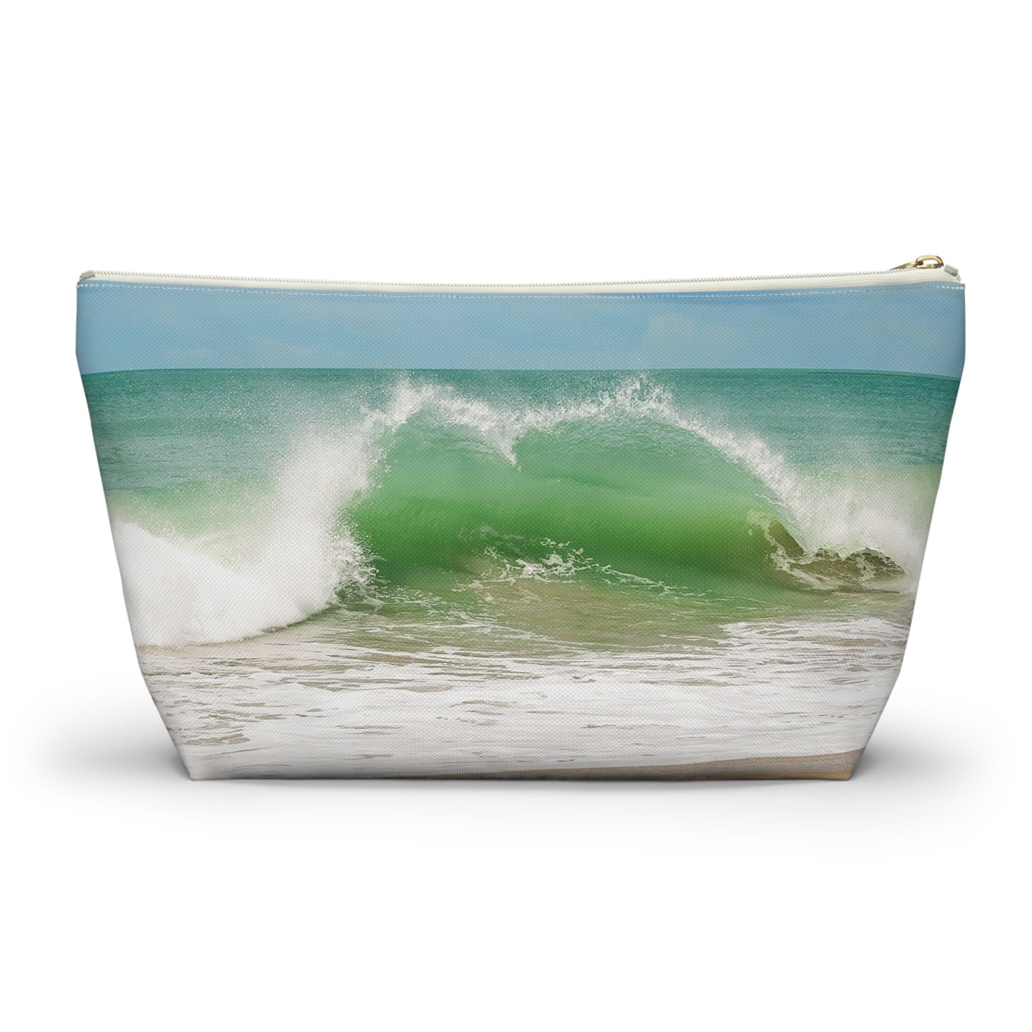 Ocean Heart Wave  Accessory Pouch — Ocean Print T‑Bottom Cosmetic Bag