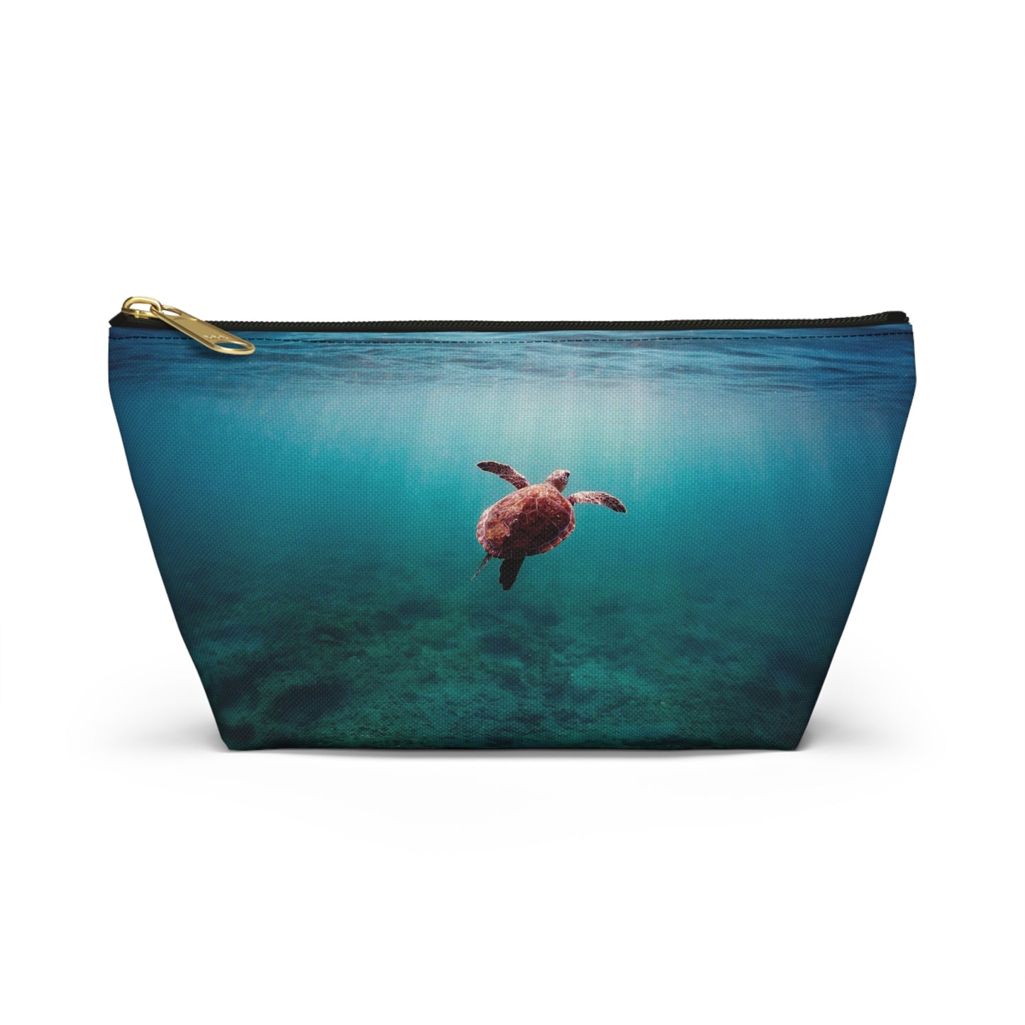 Sea Turtle Accessory Pouch — Ocean Print T‑Bottom Cosmetic Bag