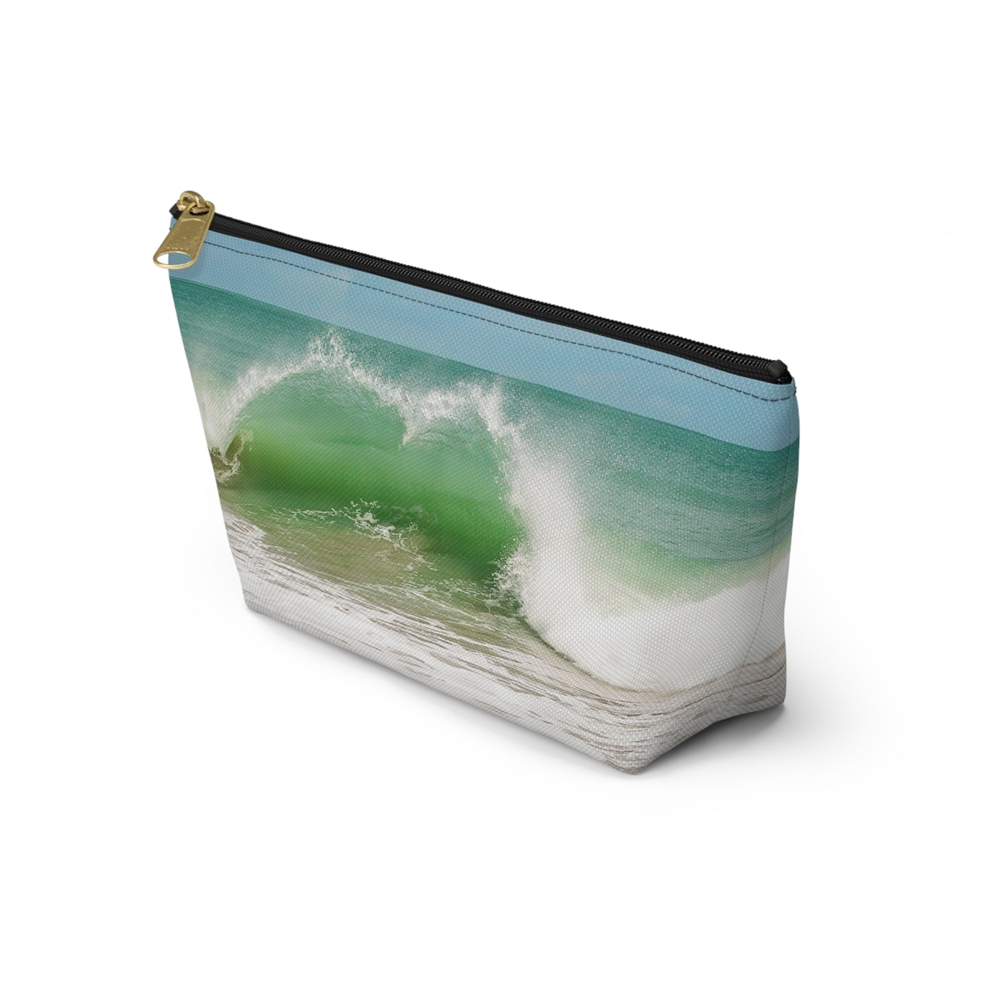 Ocean Heart Wave  Accessory Pouch — Ocean Print T‑Bottom Cosmetic Bag