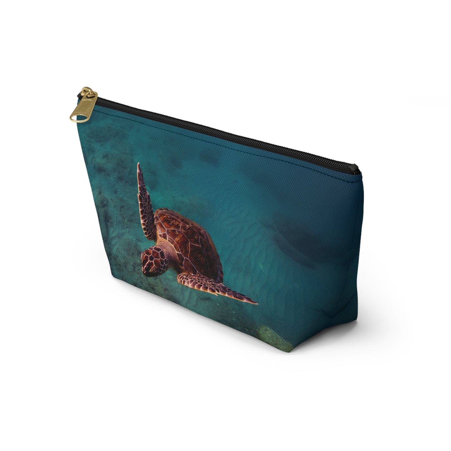 Green Sea Turtle Accessory Pouch — Ocean Print T‑Bottom Cosmetic Bag
