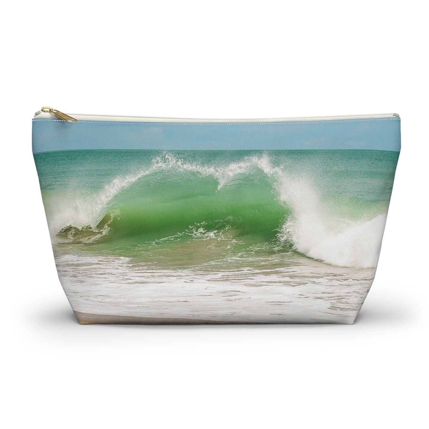 Ocean Heart Wave  Accessory Pouch — Ocean Print T‑Bottom Cosmetic Bag
