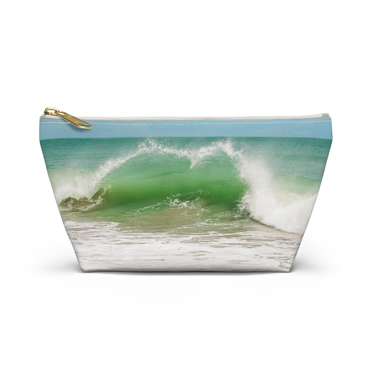 Ocean Heart Wave  Accessory Pouch — Ocean Print T‑Bottom Cosmetic Bag