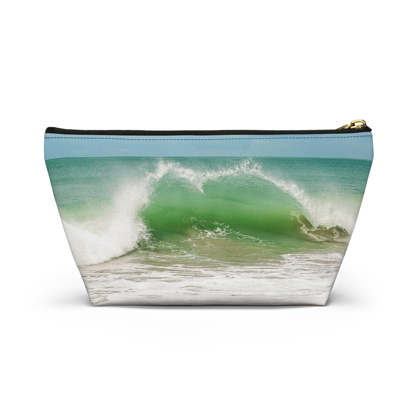 Ocean Heart Wave  Accessory Pouch — Ocean Print T‑Bottom Cosmetic Bag