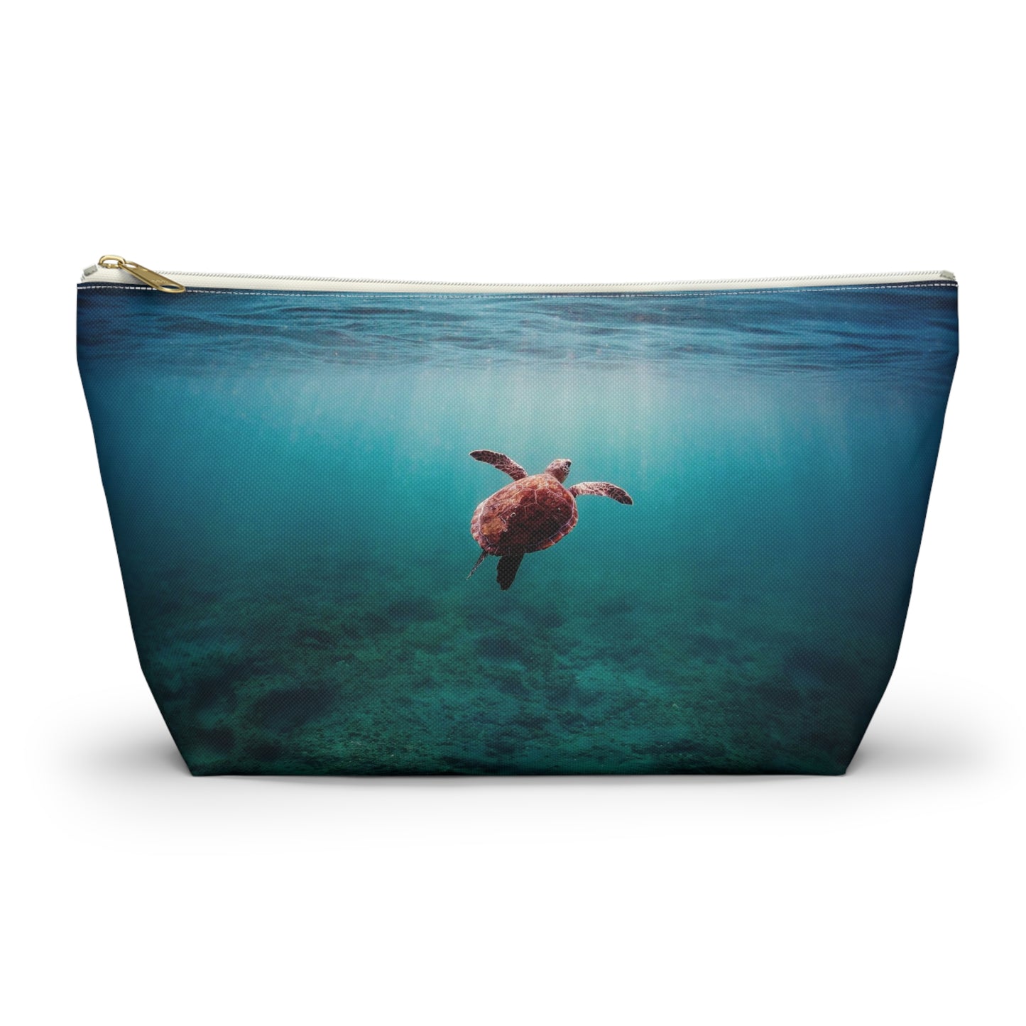 Sea Turtle Accessory Pouch — Ocean Print T‑Bottom Cosmetic Bag