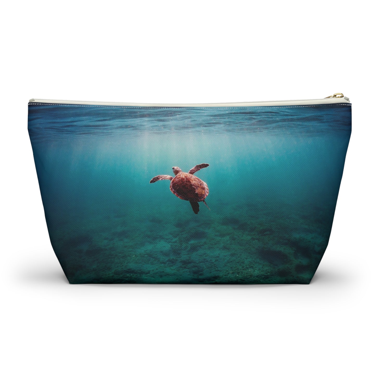 Sea Turtle Accessory Pouch — Ocean Print T‑Bottom Cosmetic Bag
