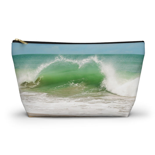Ocean Heart Wave  Accessory Pouch — Ocean Print T‑Bottom Cosmetic Bag