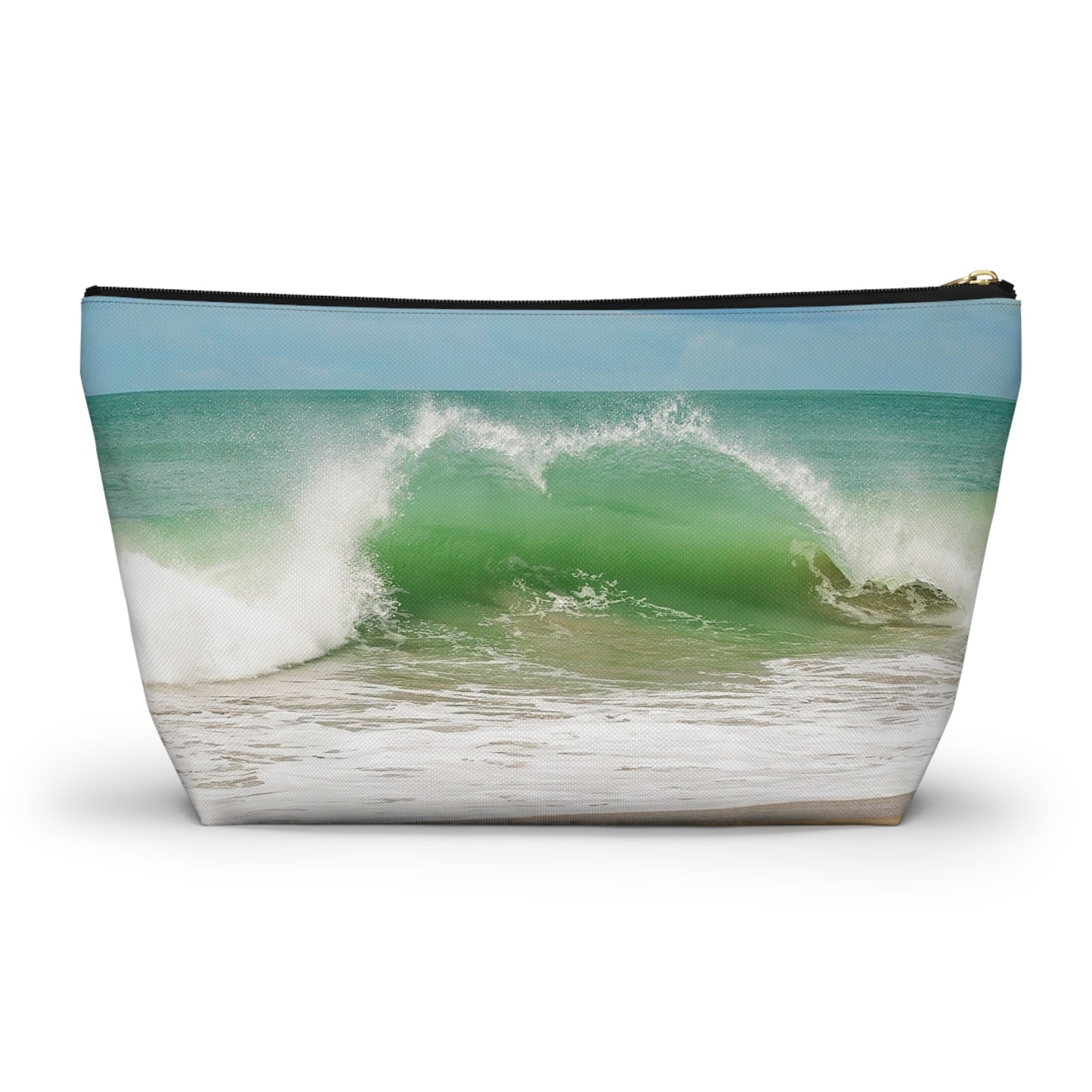 Ocean Heart Wave  Accessory Pouch — Ocean Print T‑Bottom Cosmetic Bag