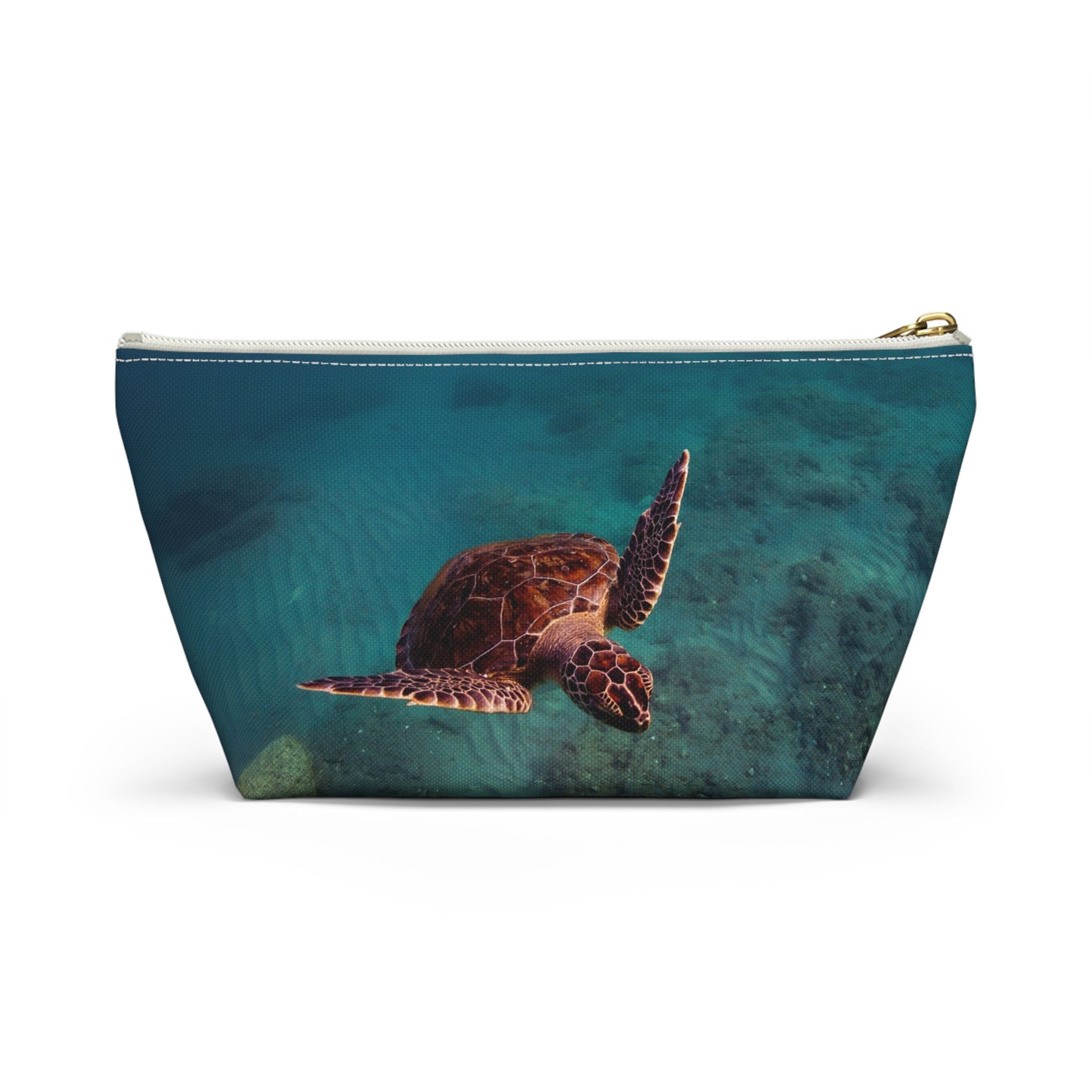 Green Sea Turtle Accessory Pouch — Ocean Print T‑Bottom Cosmetic Bag
