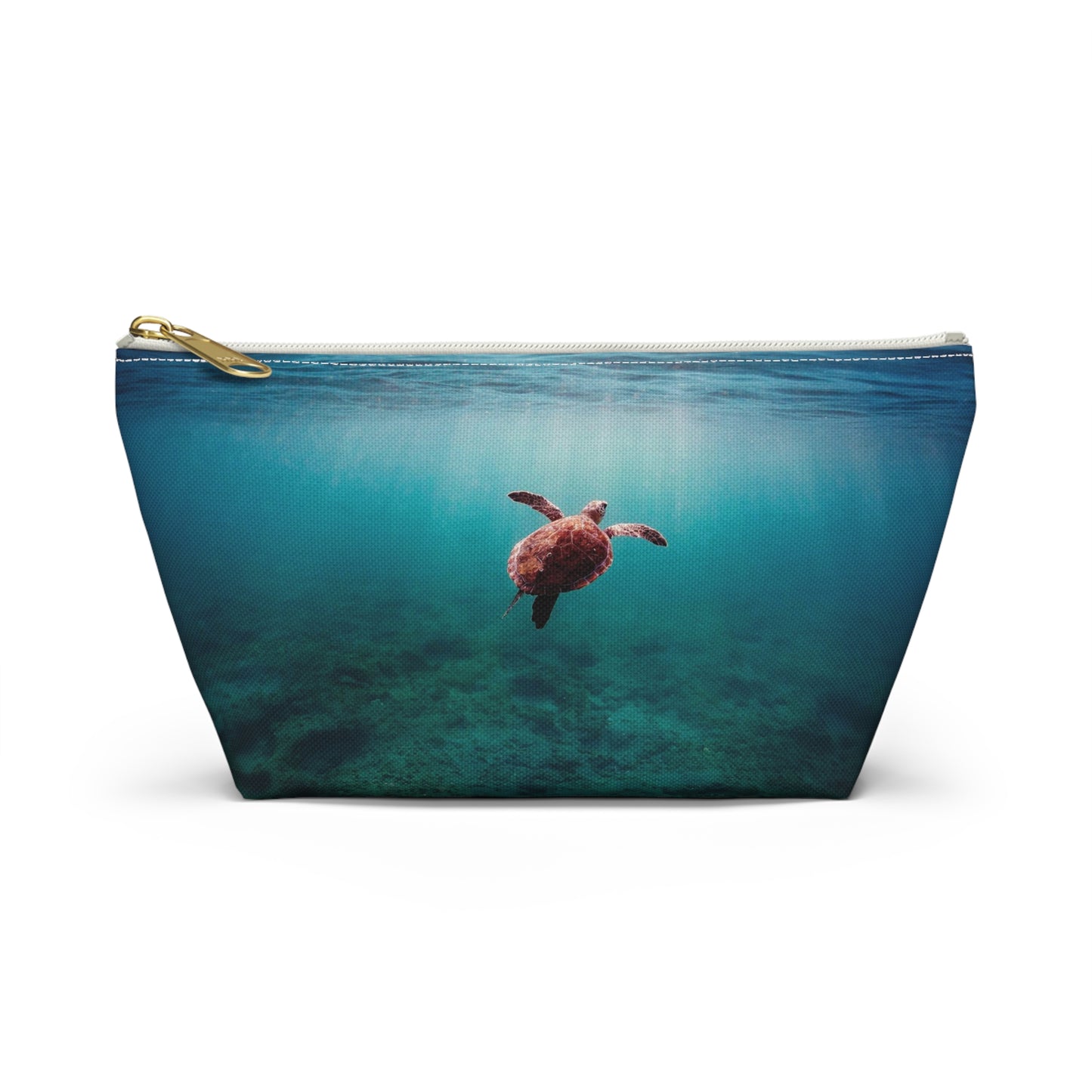 Sea Turtle Accessory Pouch — Ocean Print T‑Bottom Cosmetic Bag