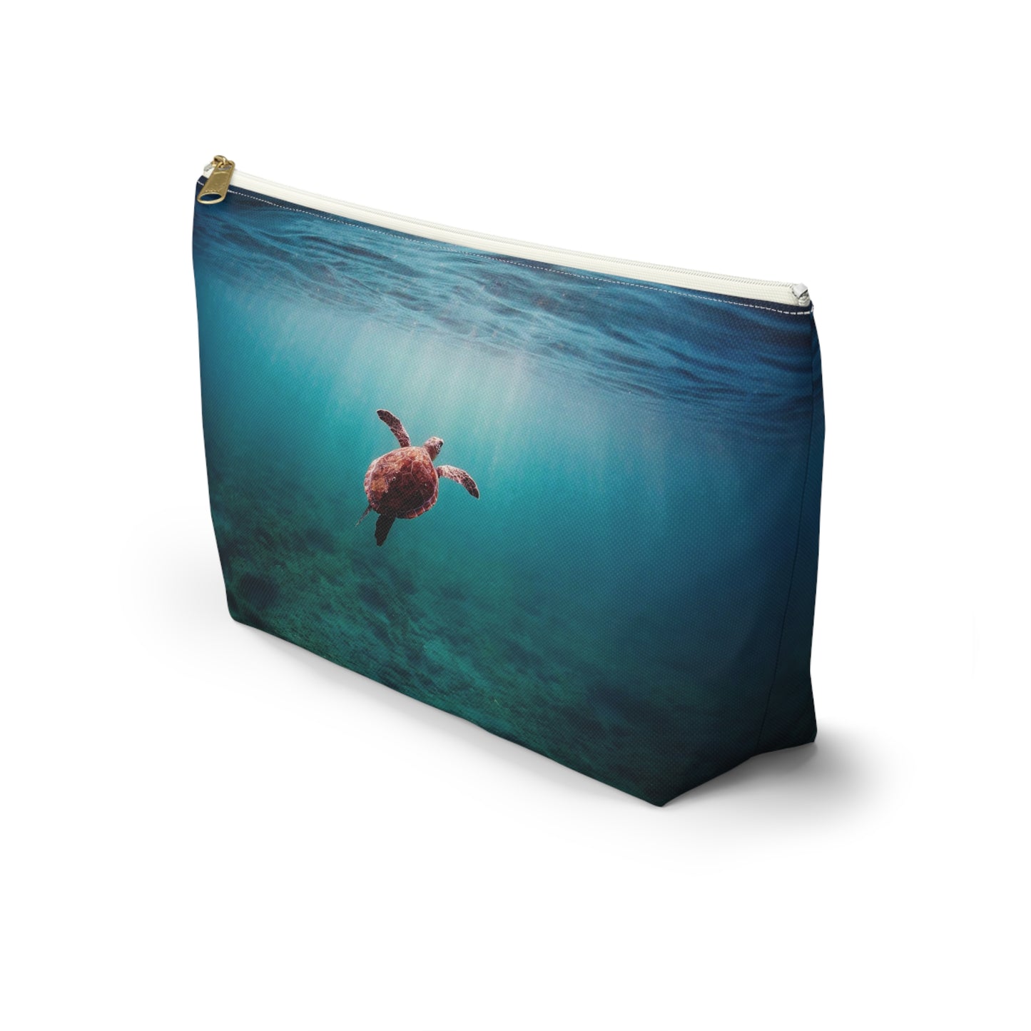 Sea Turtle Accessory Pouch — Ocean Print T‑Bottom Cosmetic Bag