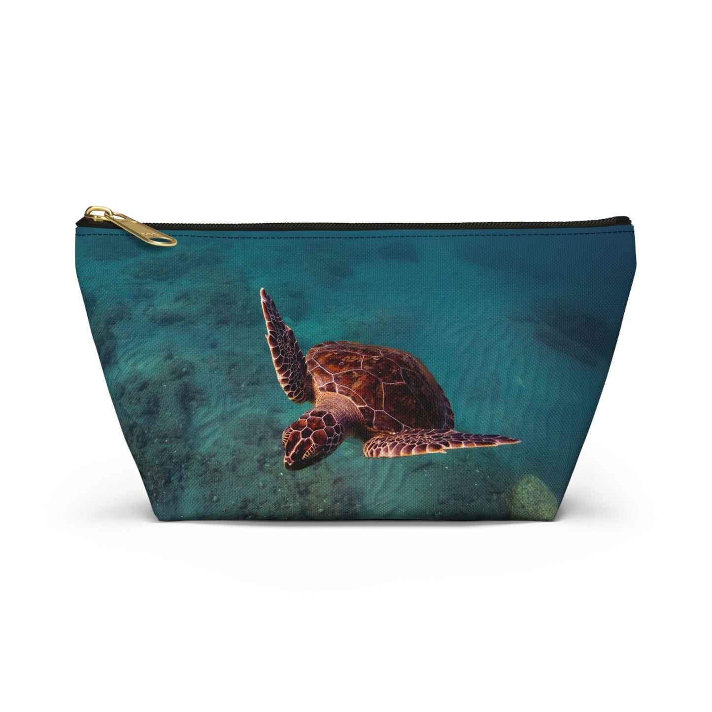 Green Sea Turtle Accessory Pouch — Ocean Print T‑Bottom Cosmetic Bag