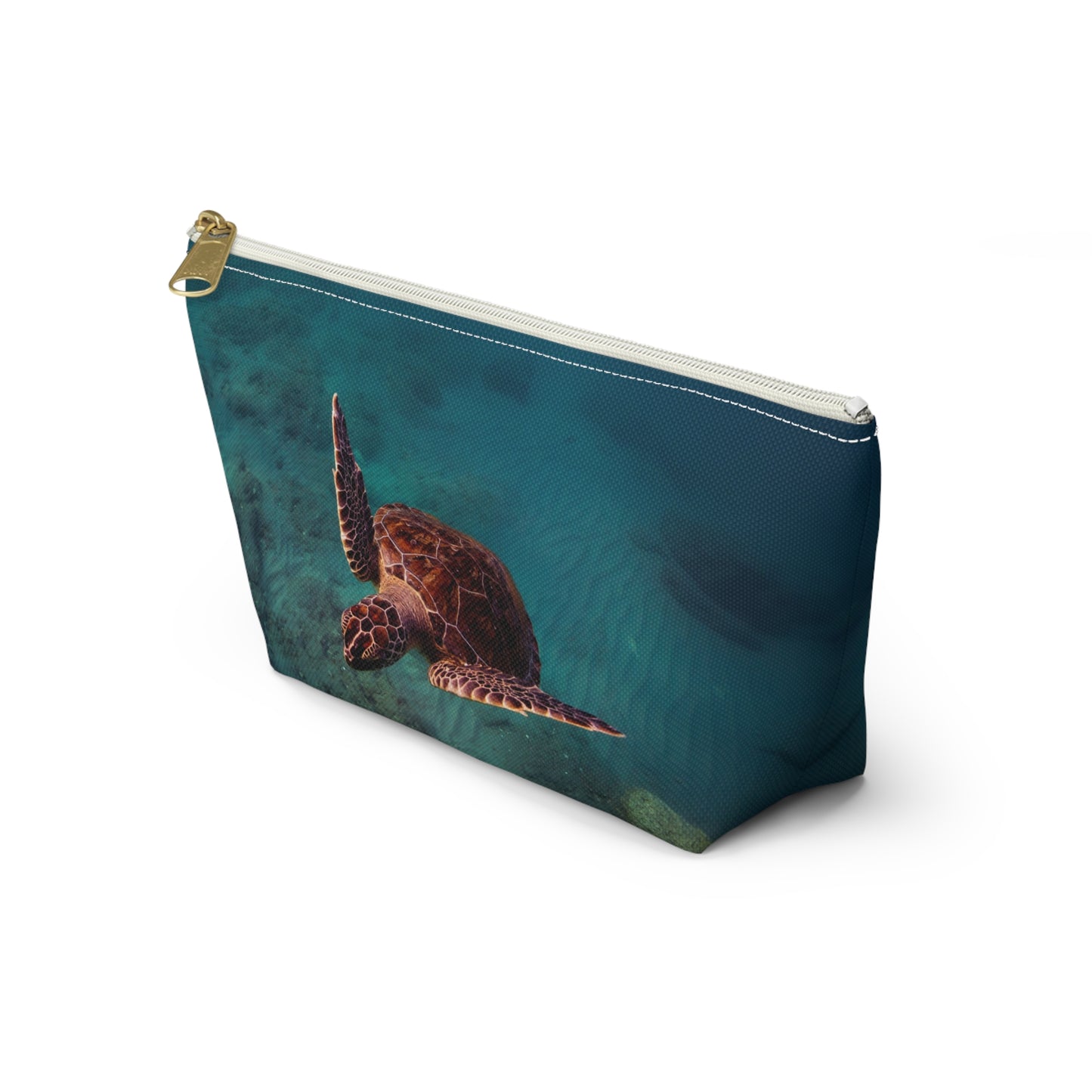 Green Sea Turtle Accessory Pouch — Ocean Print T‑Bottom Cosmetic Bag