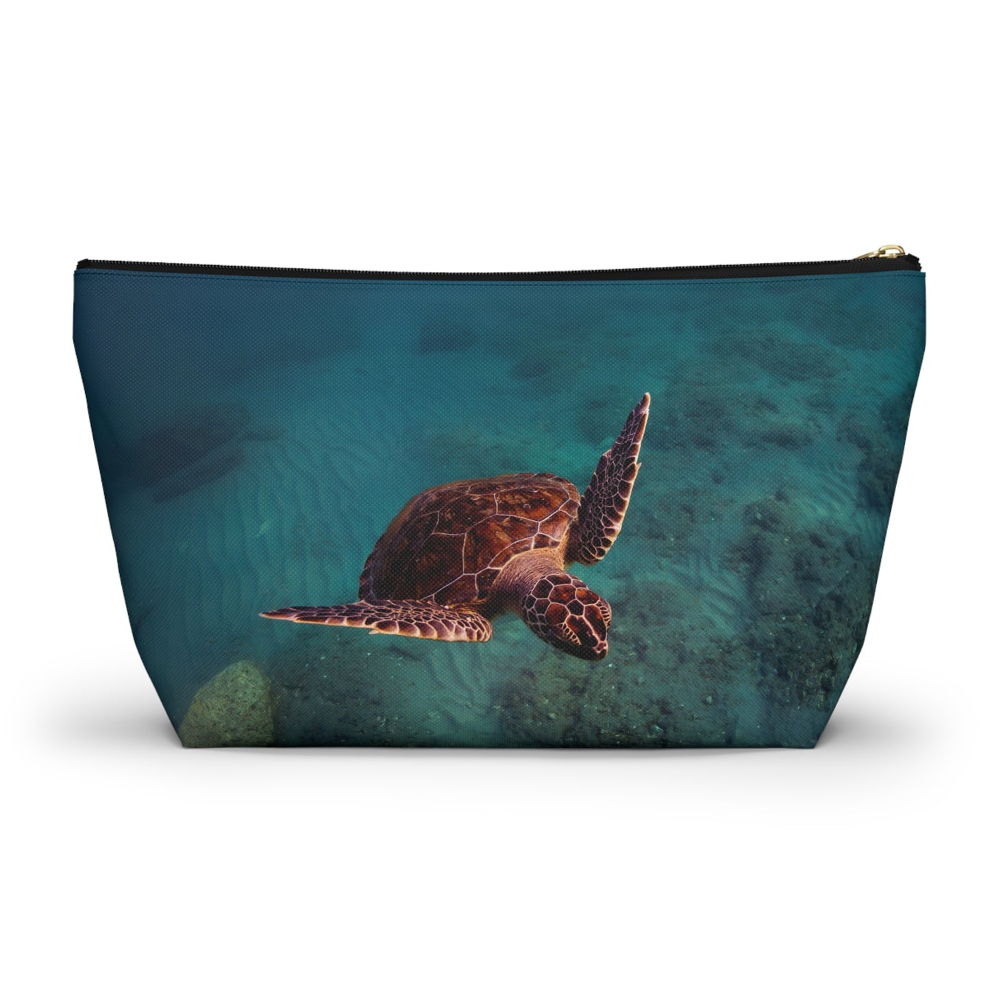 Green Sea Turtle Accessory Pouch — Ocean Print T‑Bottom Cosmetic Bag
