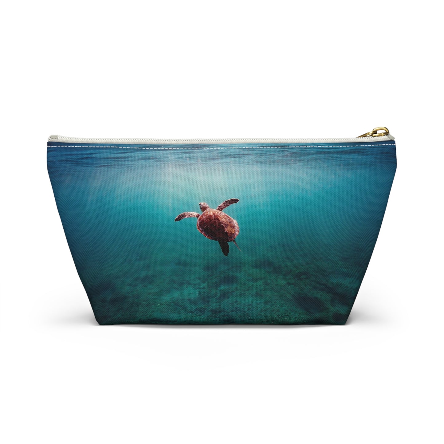 Sea Turtle Accessory Pouch — Ocean Print T‑Bottom Cosmetic Bag