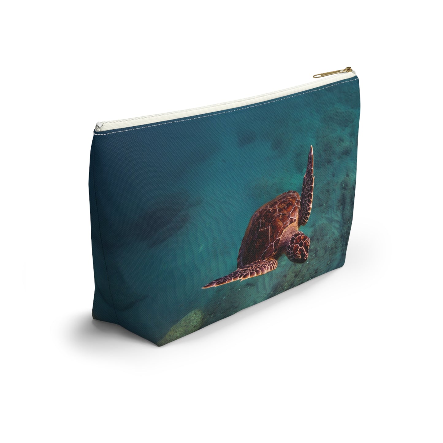 Green Sea Turtle Accessory Pouch — Ocean Print T‑Bottom Cosmetic Bag