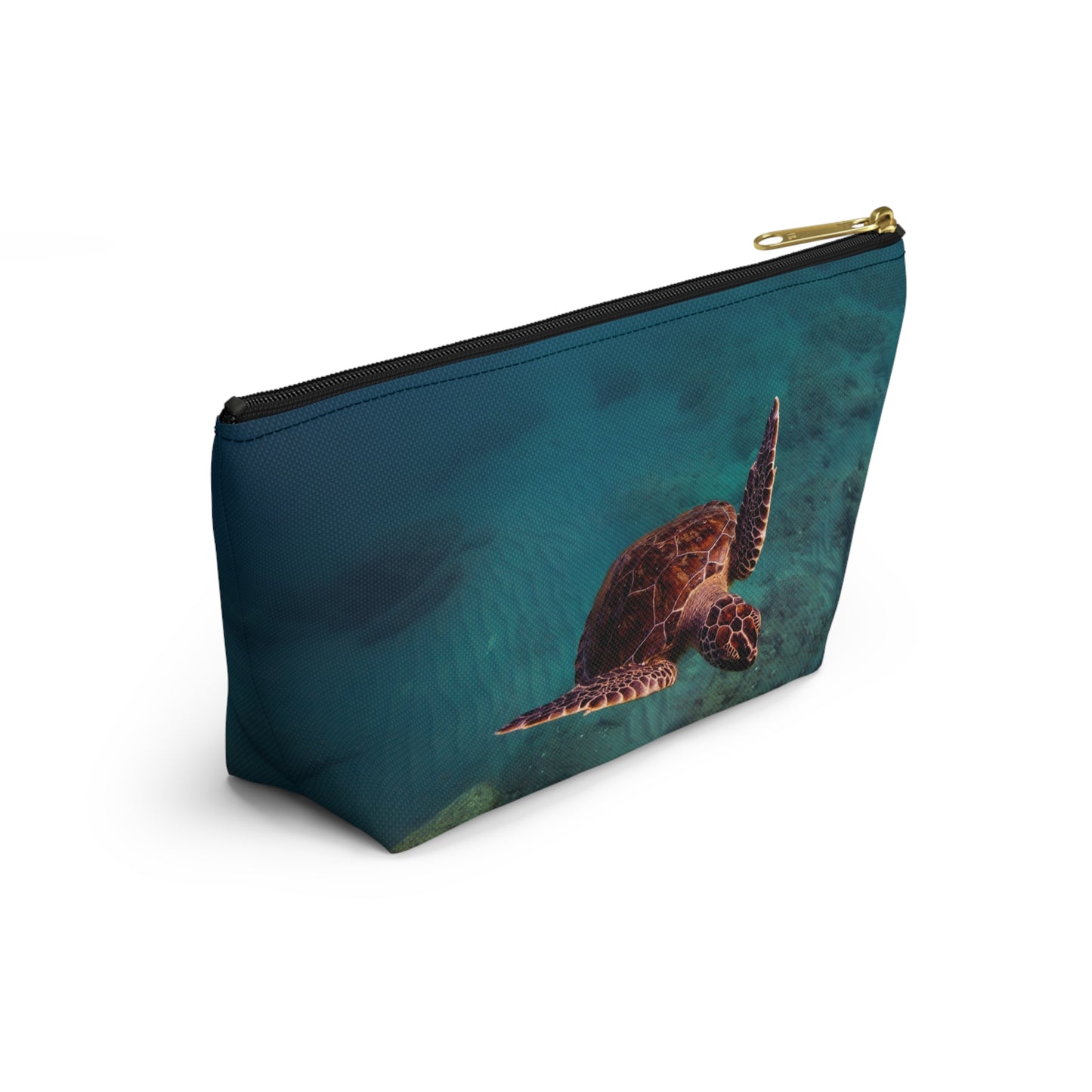 Green Sea Turtle Accessory Pouch — Ocean Print T‑Bottom Cosmetic Bag