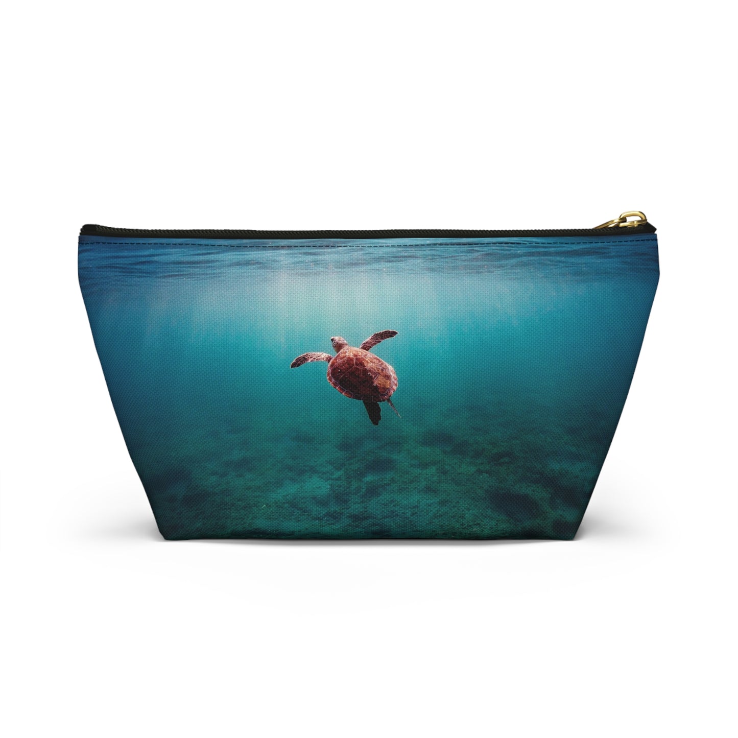 Sea Turtle Accessory Pouch — Ocean Print T‑Bottom Cosmetic Bag