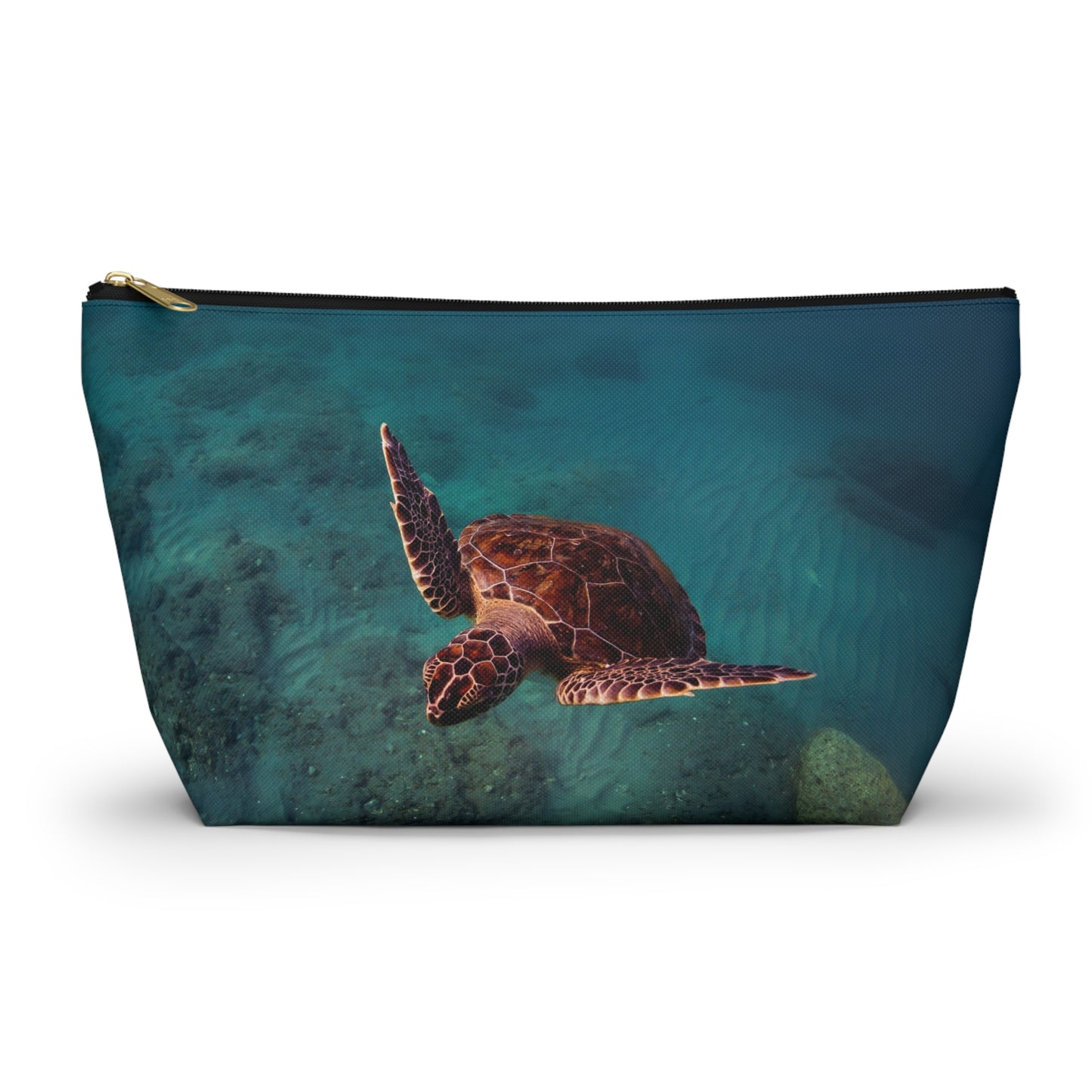Green Sea Turtle Accessory Pouch — Ocean Print T‑Bottom Cosmetic Bag