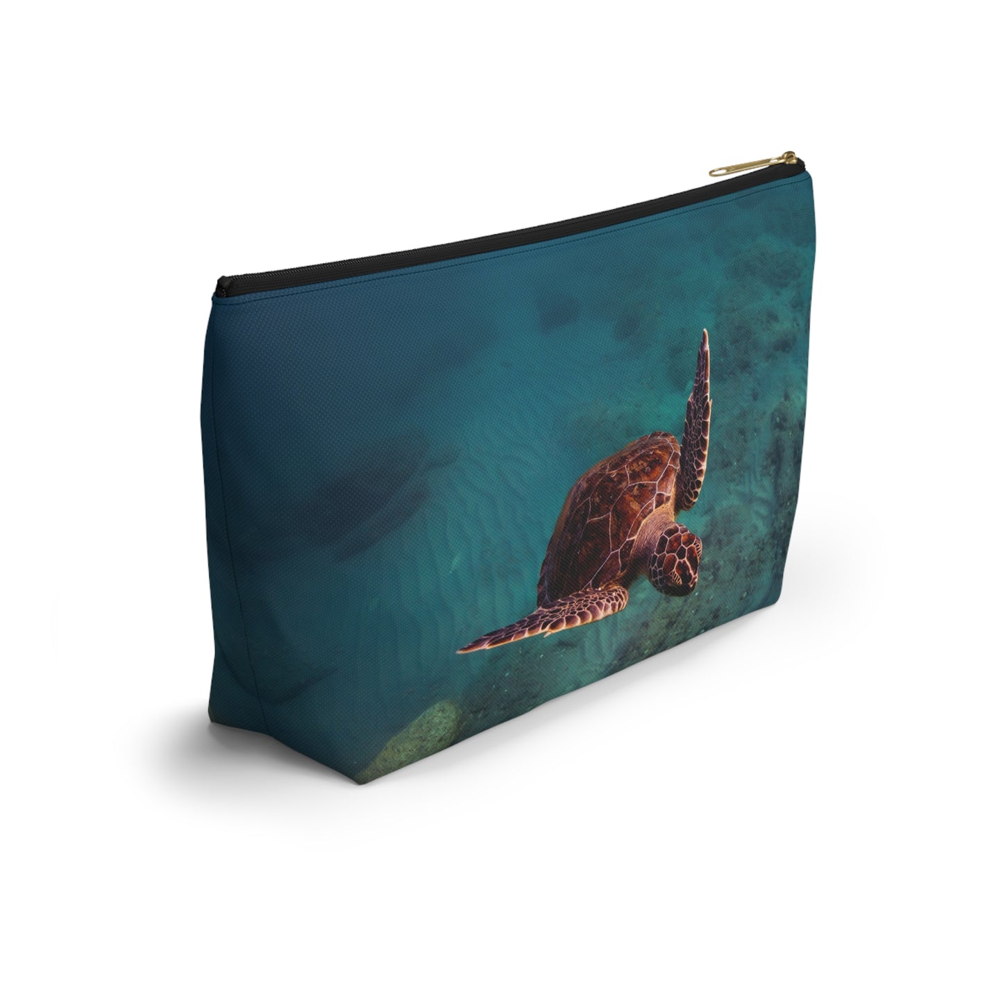 Green Sea Turtle Accessory Pouch — Ocean Print T‑Bottom Cosmetic Bag