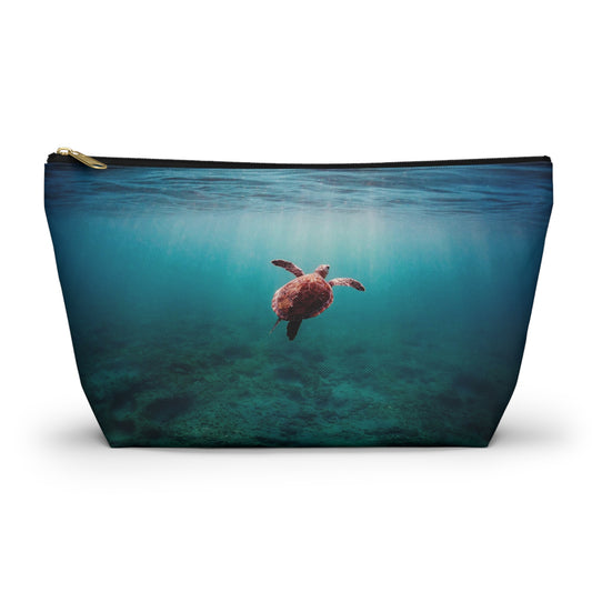 Sea Turtle Accessory Pouch — Ocean Print T‑Bottom Cosmetic Bag