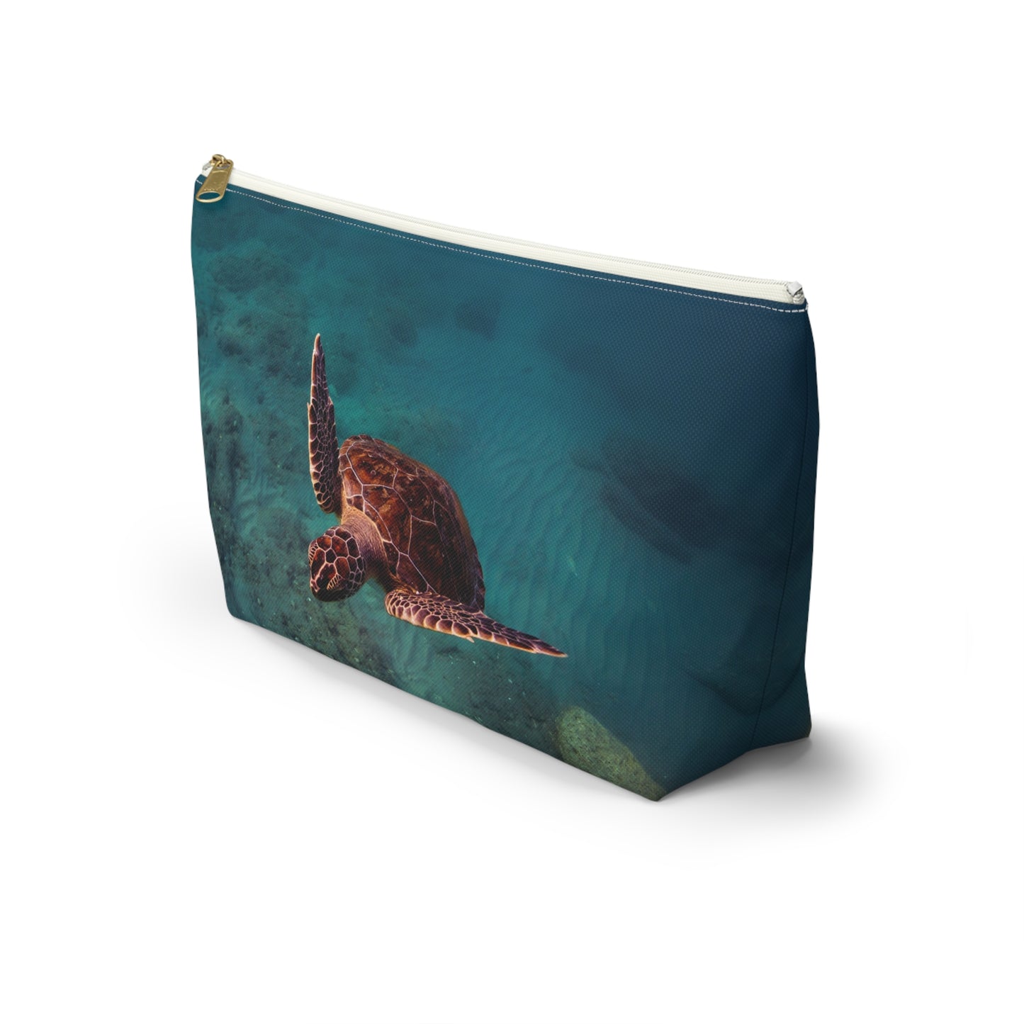 Green Sea Turtle Accessory Pouch — Ocean Print T‑Bottom Cosmetic Bag