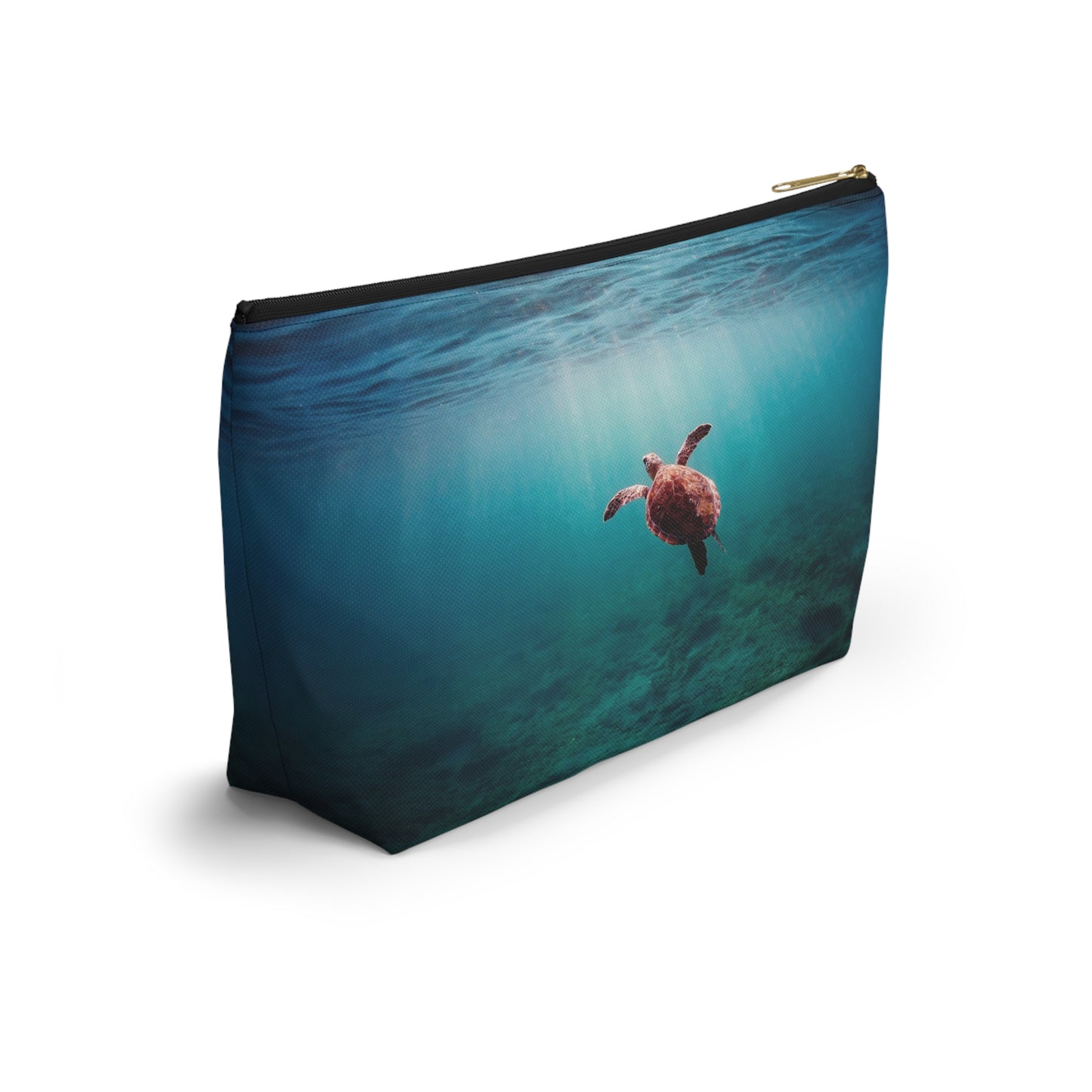 Sea Turtle Accessory Pouch — Ocean Print T‑Bottom Cosmetic Bag