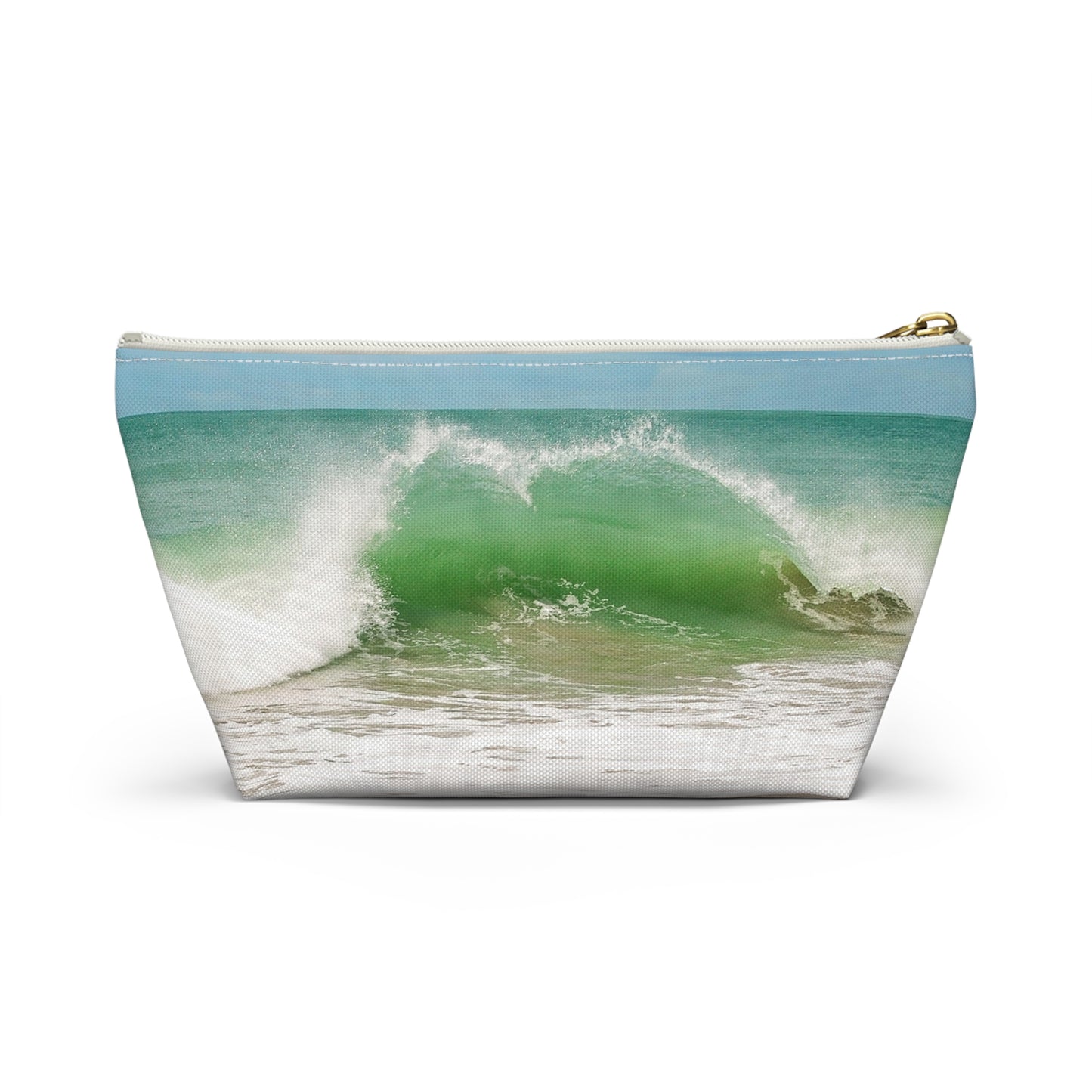 Ocean Heart Wave  Accessory Pouch — Ocean Print T‑Bottom Cosmetic Bag