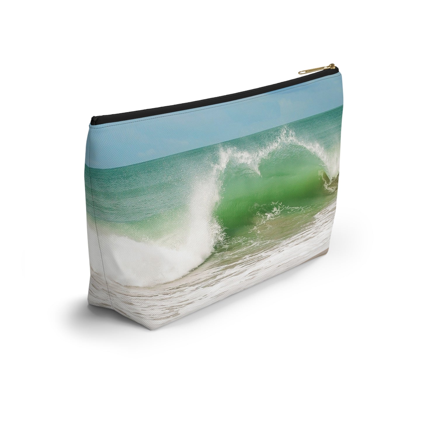 Ocean Heart Wave  Accessory Pouch — Ocean Print T‑Bottom Cosmetic Bag