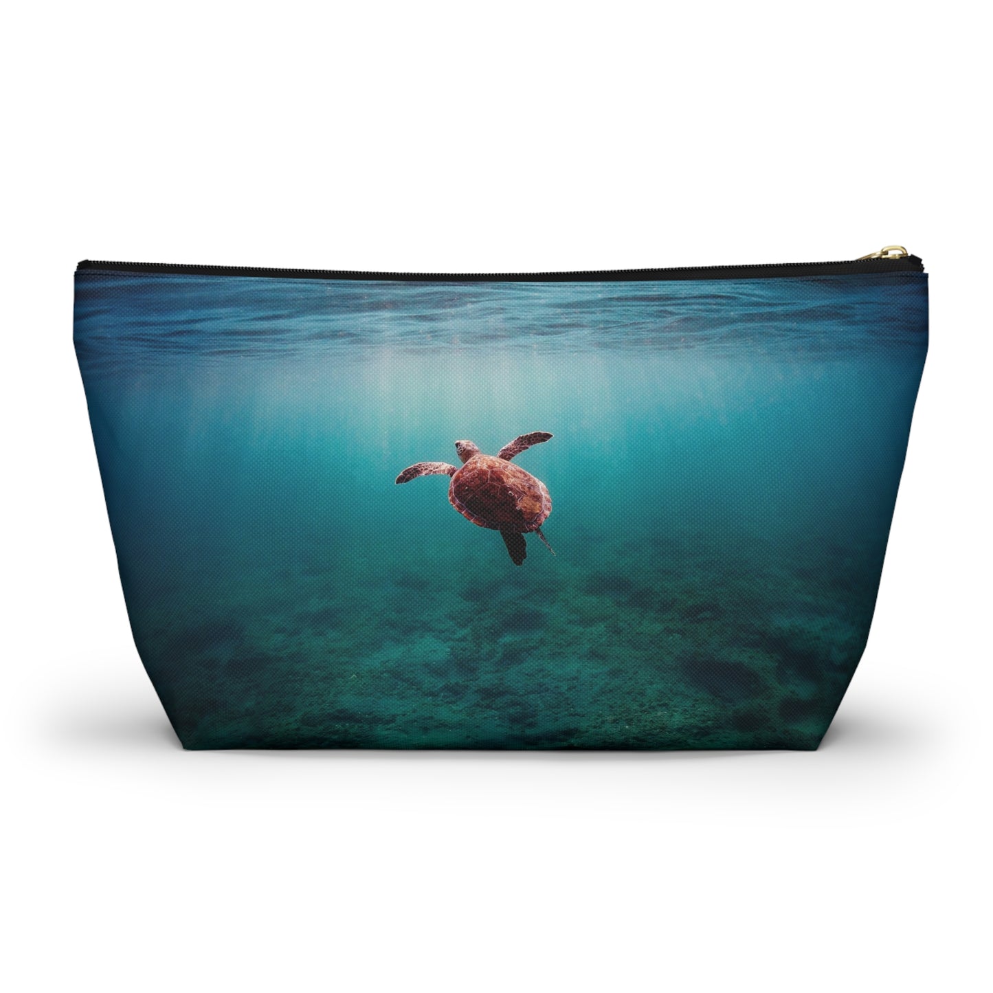 Sea Turtle Accessory Pouch — Ocean Print T‑Bottom Cosmetic Bag
