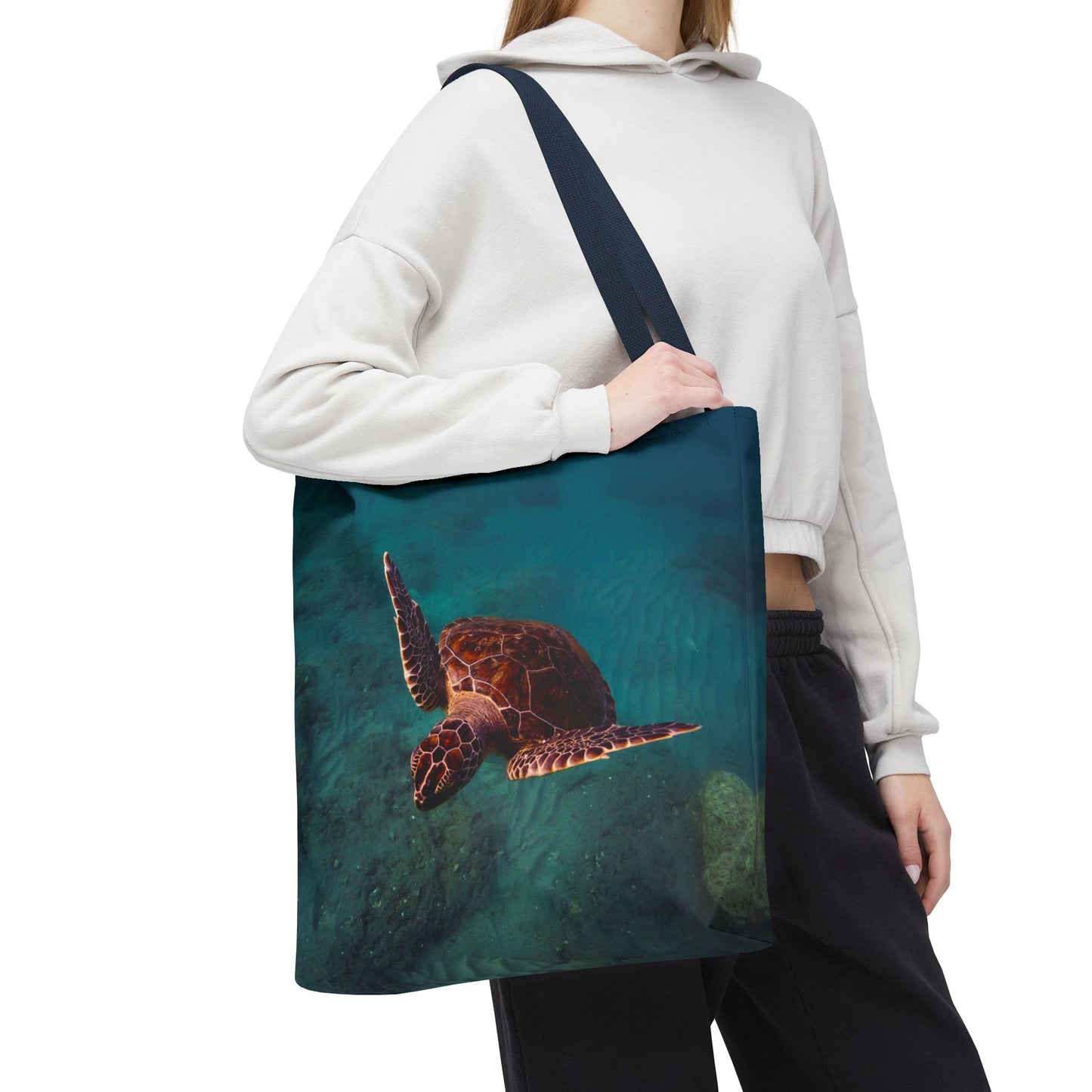 Green Sea Turtle Ocean Tote Bag — Underwater Marine Wildlife Beach Bag