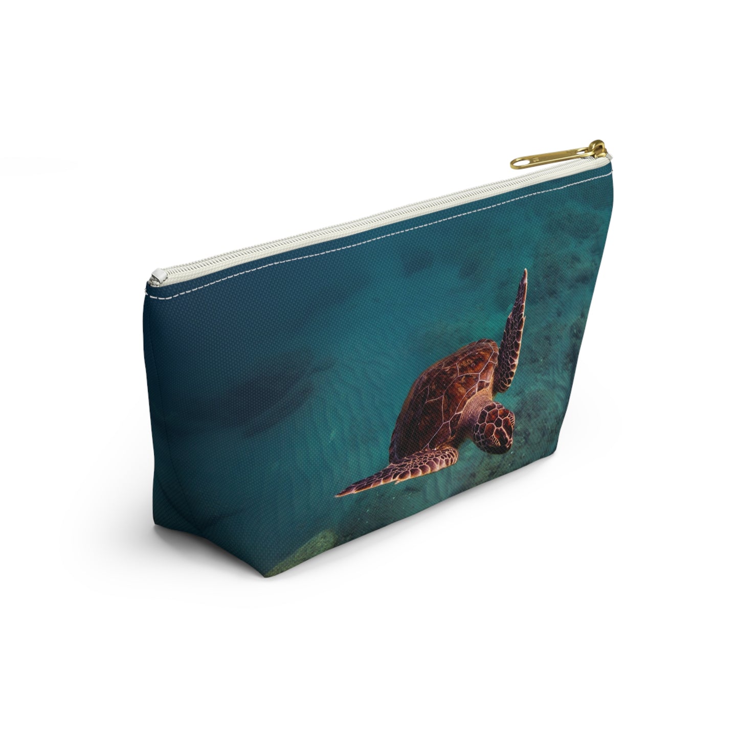 Green Sea Turtle Accessory Pouch — Ocean Print T‑Bottom Cosmetic Bag