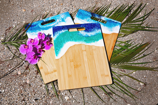 Bamboo Poured resin Ocean art cheese/charcuterie boards 11"x15"- housewarming gift - wedding gift