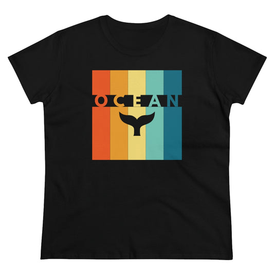 Ocean Whale Tail, Women's Midweight Cotton Tee, Gift for Surfers, Ocean Shirt, Minimalist Ocean Shirt, Beach Life Shirt, Ocean Vibes